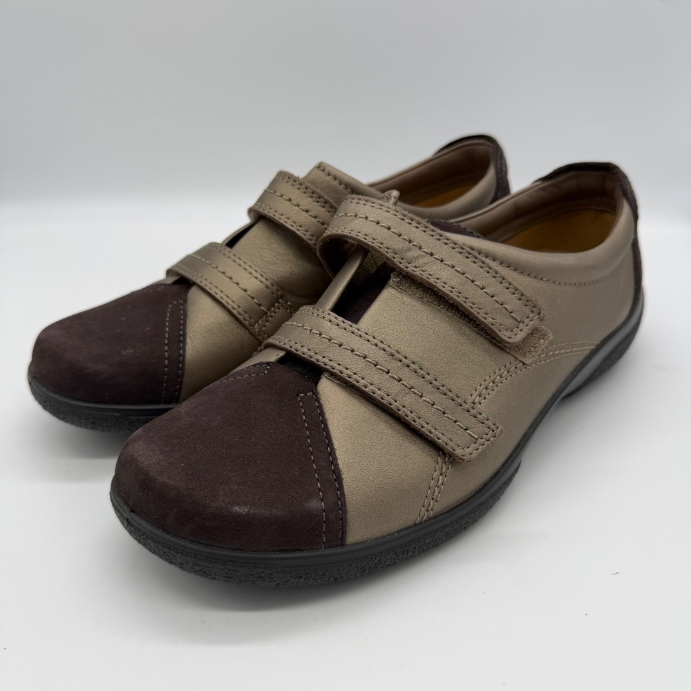 Hotter Leap Womens Shoes Bronze Brown Leather Suede Hook Loop Straps Size 9.5